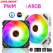 Quạt Tản Nhiệt, Fan Led RGB Coolmoon X3 Có Điều Tốc PWM - Led Sync Main 3 Pin 5v / Bộ Hub Coolmoon P-ARGB PWM