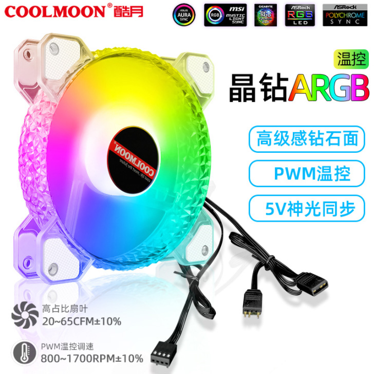 Quạt Tản Nhiệt, Fan Led RGB Coolmoon P5 Có Điều Tốc PWM - Led Sync Main 3 Pin 5v / Bộ Hub Coolmoon P-ARGB PWM