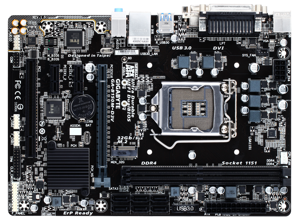 Mainboard GIGABYTE GA-B150M-D3V (Chipset Intel B150/ Socket LGA1151/ VGA onboard) - Đã Qua Sử Dụng