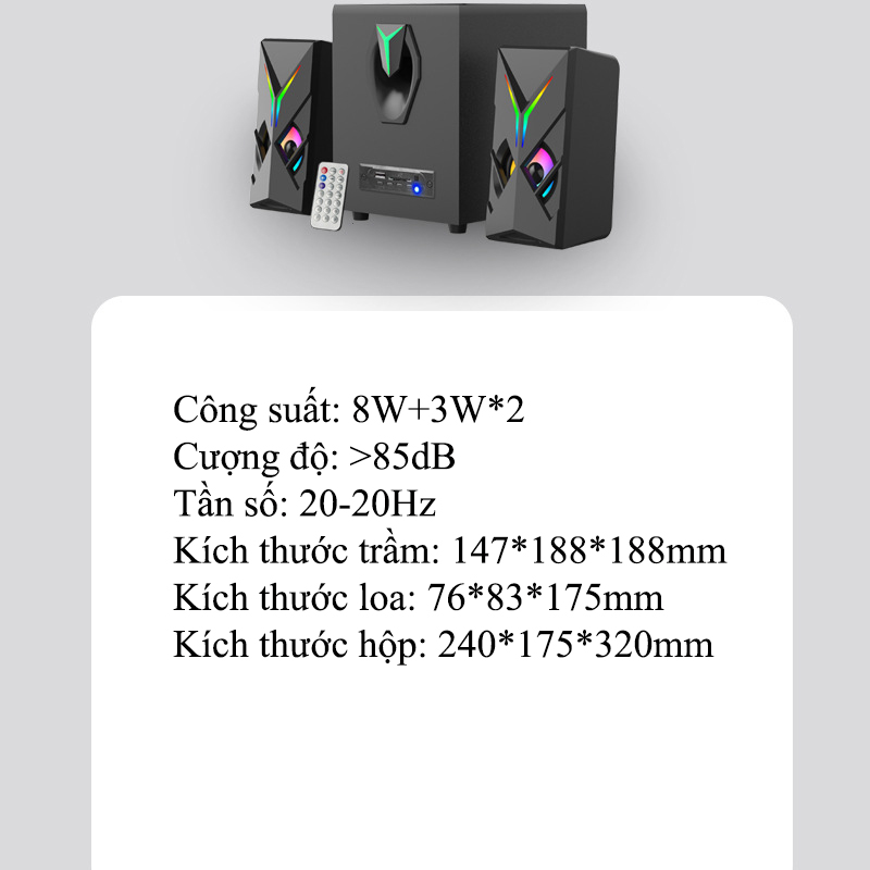 Loa Vi Tính 2.1 FT T12-9005BT Led RGB - Kết Nối PC, Mobile, USB, SD Card, Bluetooth