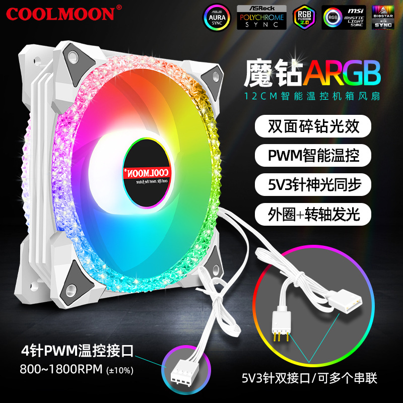 Quạt Tản Nhiệt, Fan Case Coolmoon AS2 ARGB - Led Sync Main 3 Pin 5v / Bộ Hub Coolmoon P-ARGB PWM