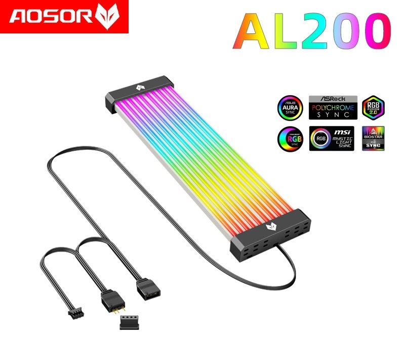 Cover Dây Nguồn Coolmoon Aosor AL200 / AL300 ARGB Neon - Trang Trí Dây Nguồn 24 Pin Mainboard Và VGA