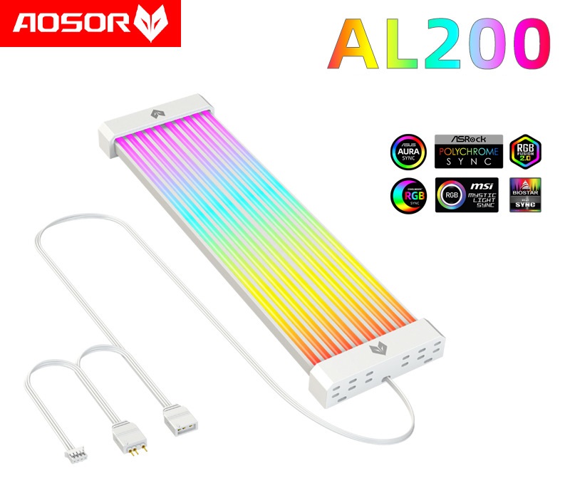 Cover Dây Nguồn Coolmoon Aosor AL200 / AL300 ARGB Neon - Trang Trí Dây Nguồn 24 Pin Mainboard Và VGA