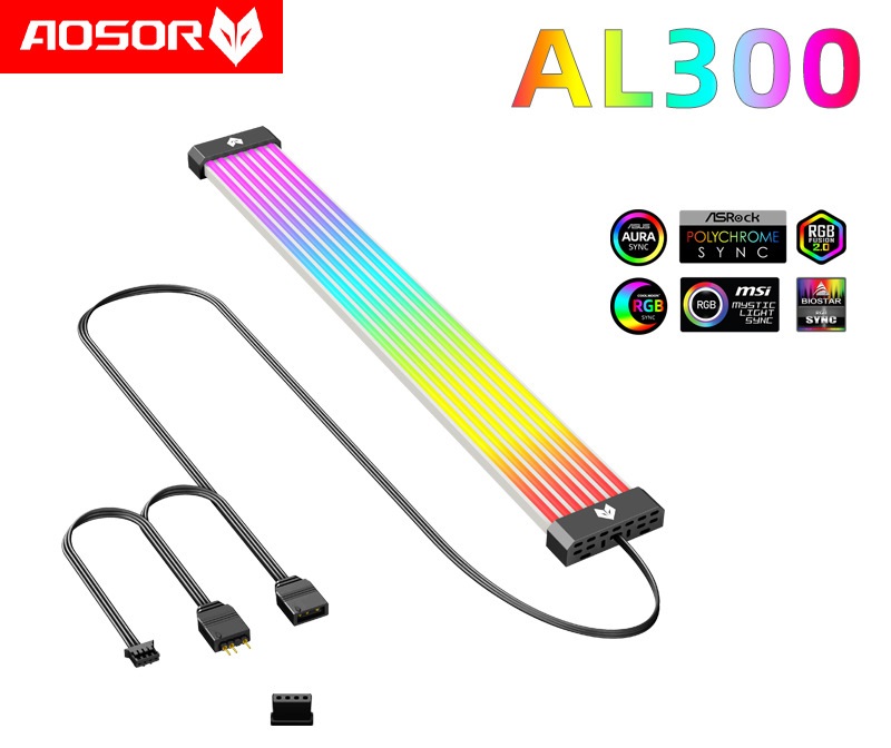 Cover Dây Nguồn Coolmoon Aosor AL200 / AL300 ARGB Neon - Trang Trí Dây Nguồn 24 Pin Mainboard Và VGA