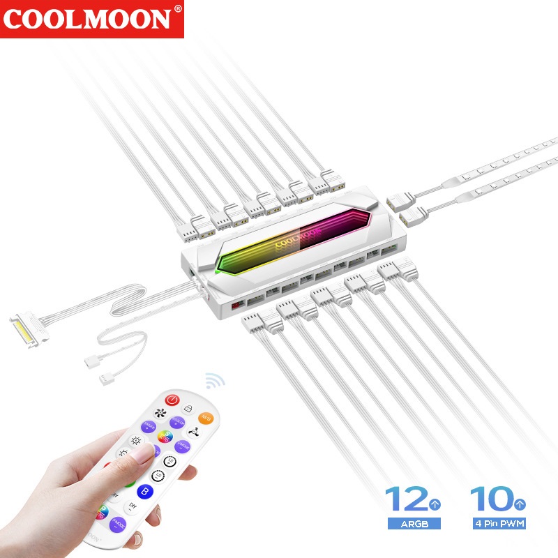 Bộ Hub Coolmoon MC10 Dùng Cho Fan Led ARGB Có Điều Tốc PWM - Hiệu Ứng Led Đuổi