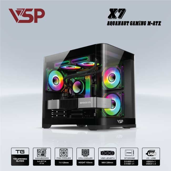 VỎ CASE VSP AQUANAUT PRO GAMING X7 (M-ATX)