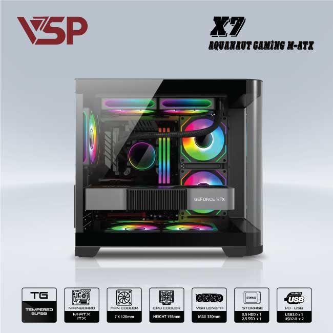 VỎ CASE VSP AQUANAUT PRO GAMING X7 (M-ATX)