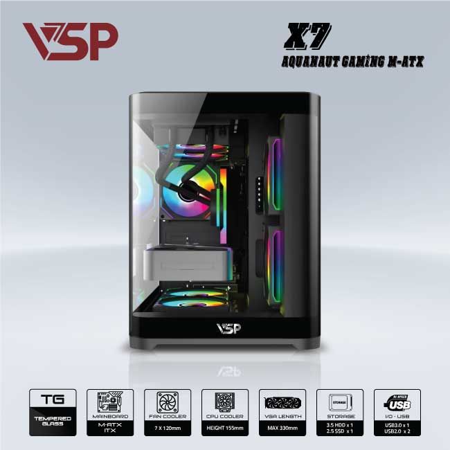 VỎ CASE VSP AQUANAUT PRO GAMING X7 (M-ATX)