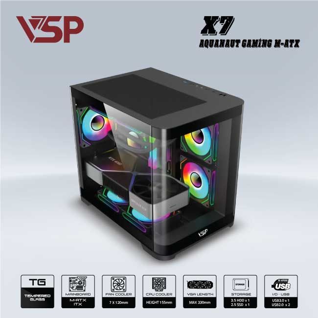 VỎ CASE VSP AQUANAUT PRO GAMING X7 (M-ATX)