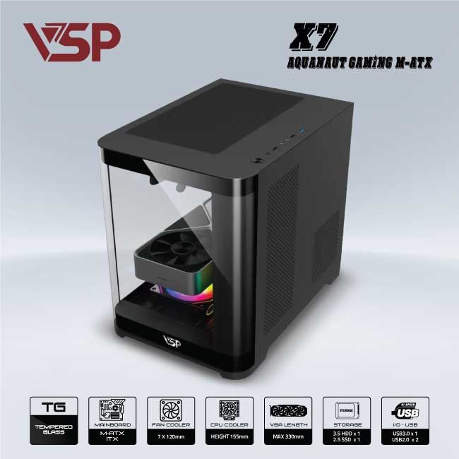 VỎ CASE VSP AQUANAUT PRO GAMING X7 (M-ATX)