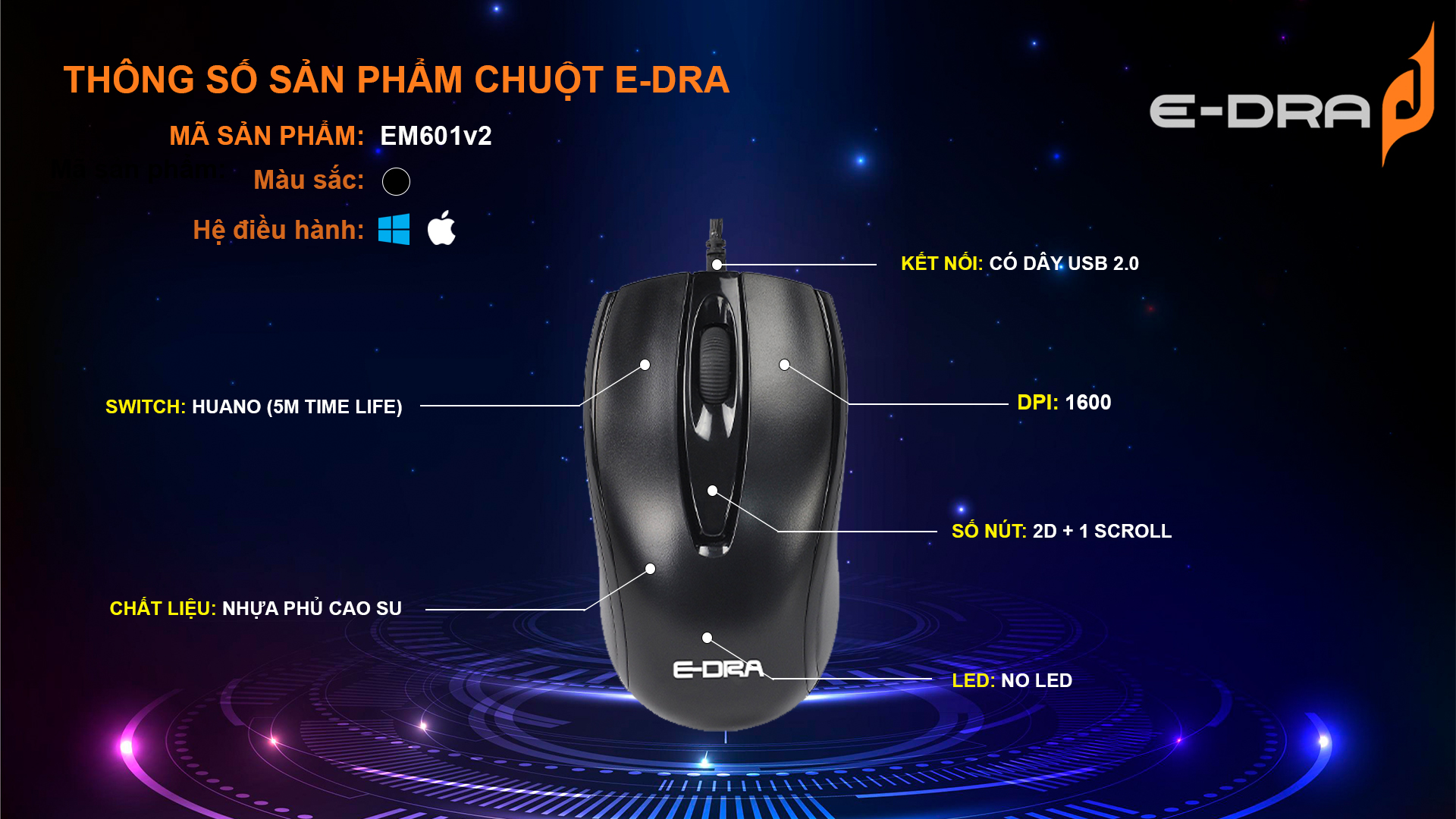 Chuột E-DRA EM6101 V2 (Đen - USB)