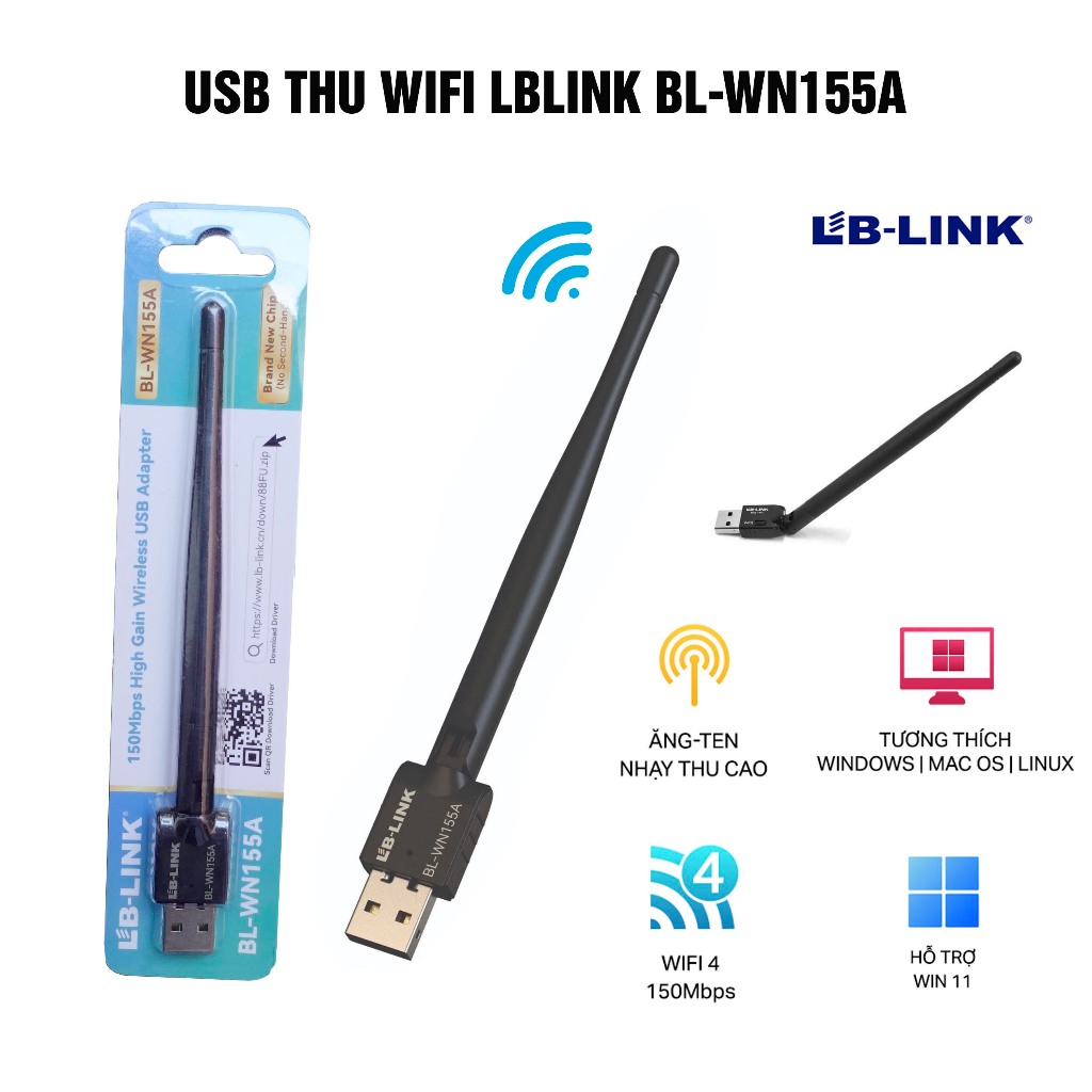 USB Thu Wifi LB-Link BL-WN155A 150Mbps 2.4GHz 1 Râu - Đen
