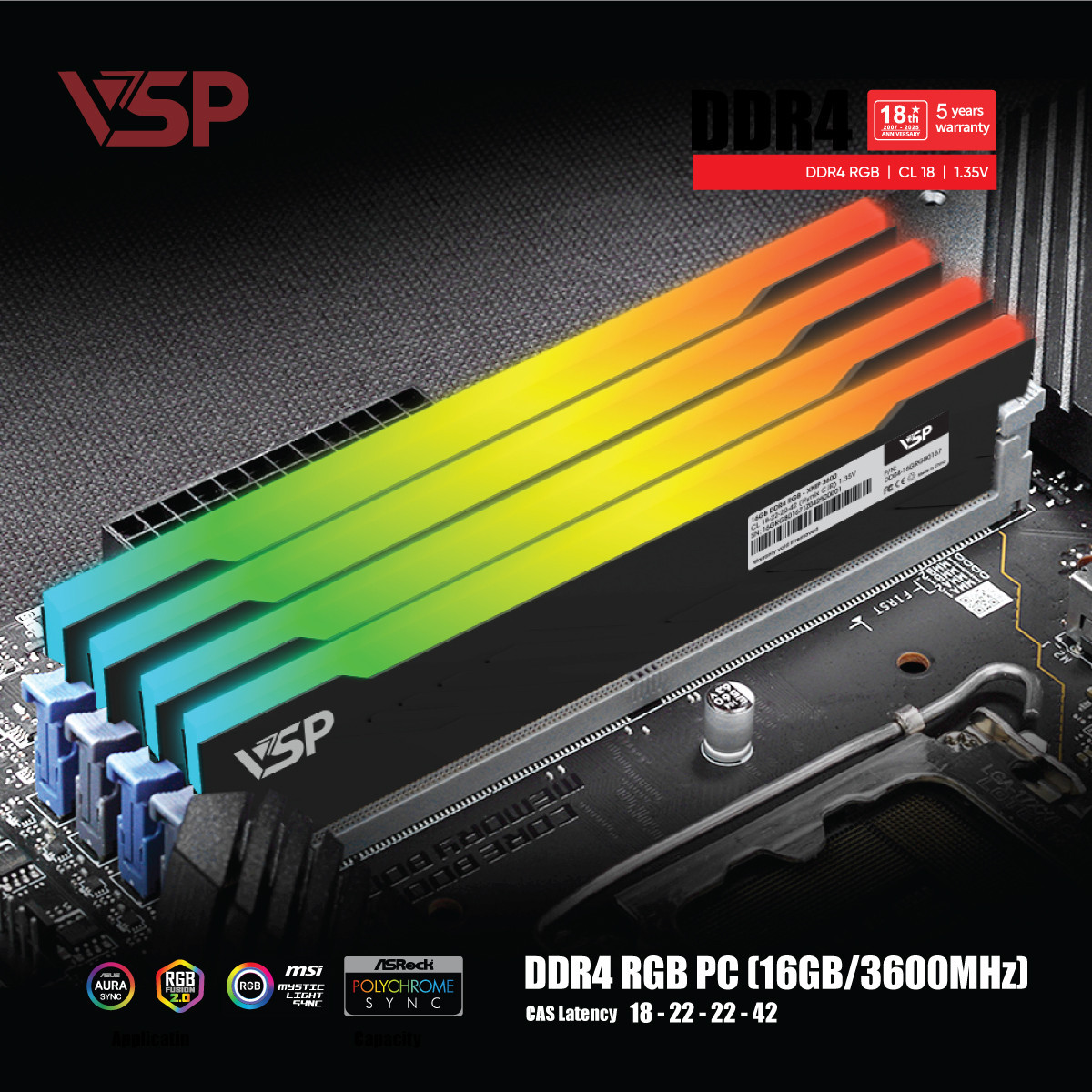 Ram VSP DDR4 16GB (1x16GB) DDR4 3200MHz Led RGB