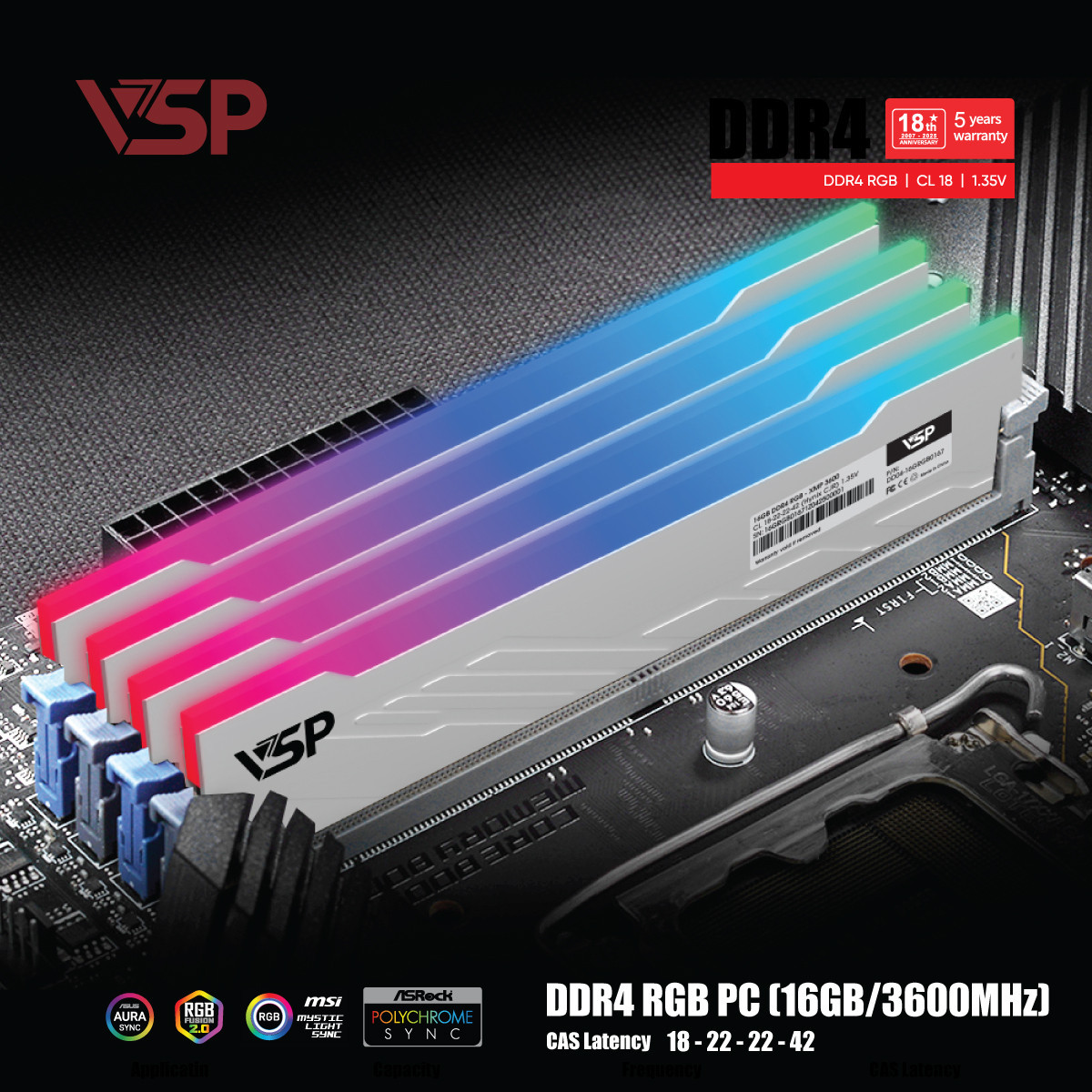 Ram VSP DDR4 16GB (1x16GB) DDR4 3200MHz Led RGB
