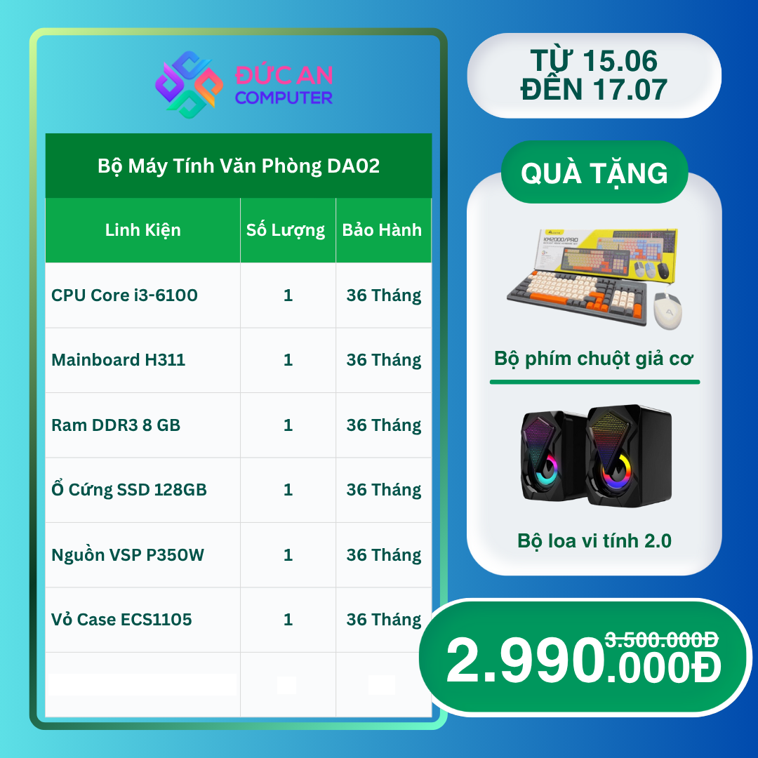 Case Máy Tính Văn Phòng DAPC02 (H311, Intel Core i3, Ram 8GB, SSD 128GB)