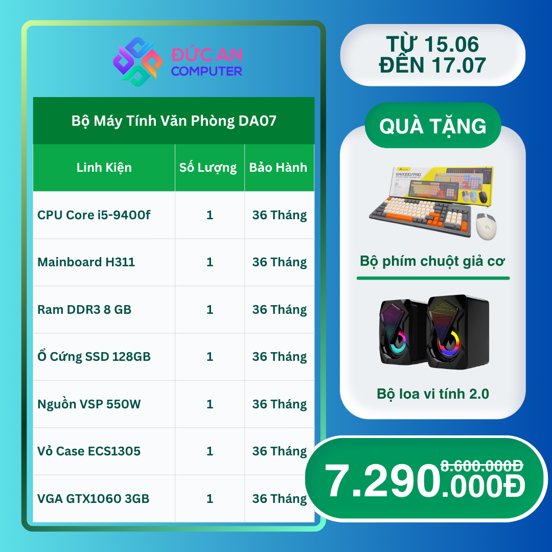 Case Máy Chơi Game DAPC07 (H311, Intel Core i5, Ram 8GB, VGA GTX1060)