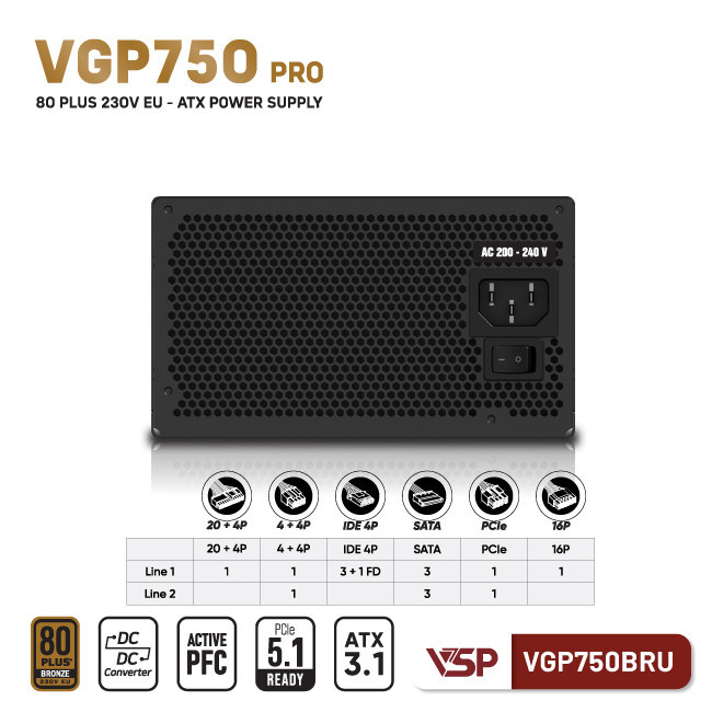 Nguồn máy tính VSP VGP750BRU Pro (750W - 80 Plus Bronze 230V EU)