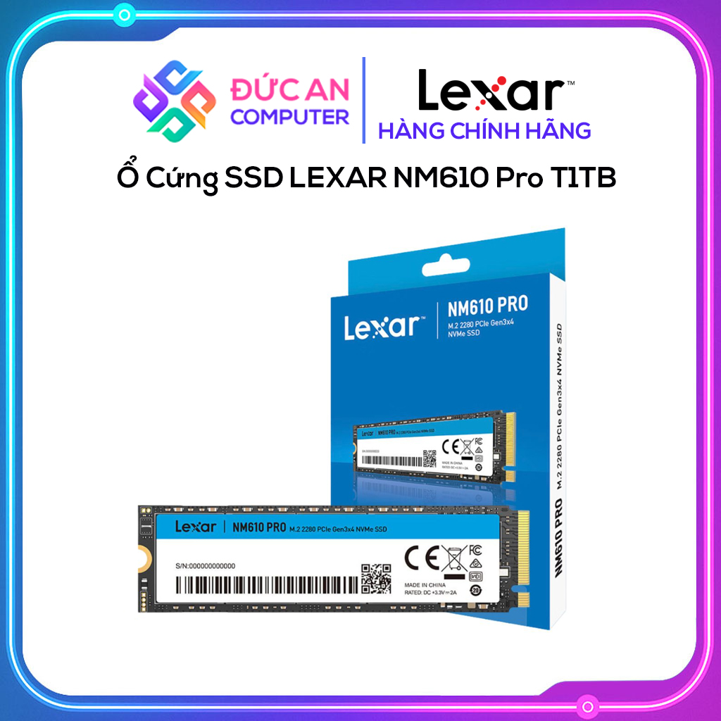 Ổ Cứng SSD LEXAR NM610 Pro 1TB – M.2 2280 PCIe Gen3 x4 (Đọc 3300MB/s - Ghi 2600MB/s)