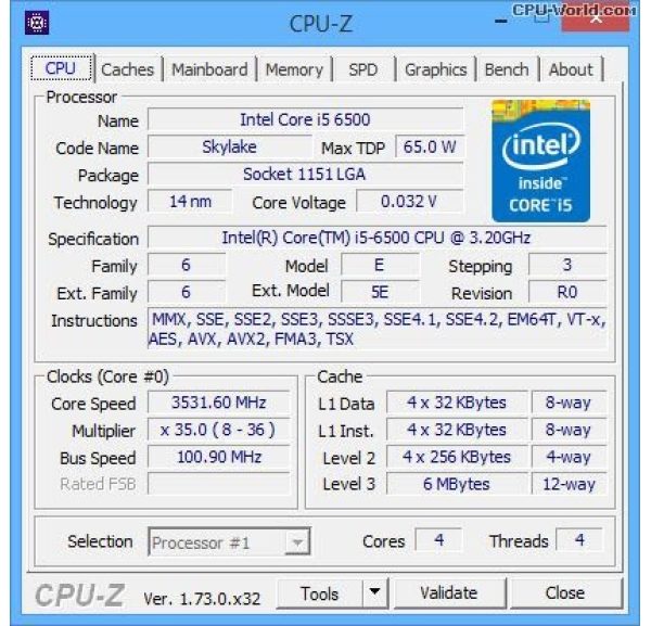 CPU Intel Core i5-6500 (Tray, Cũ)