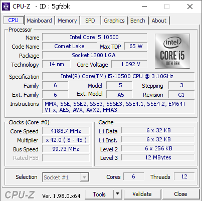 CPU Intel Core i5 - 10505 (Tray, Cũ)