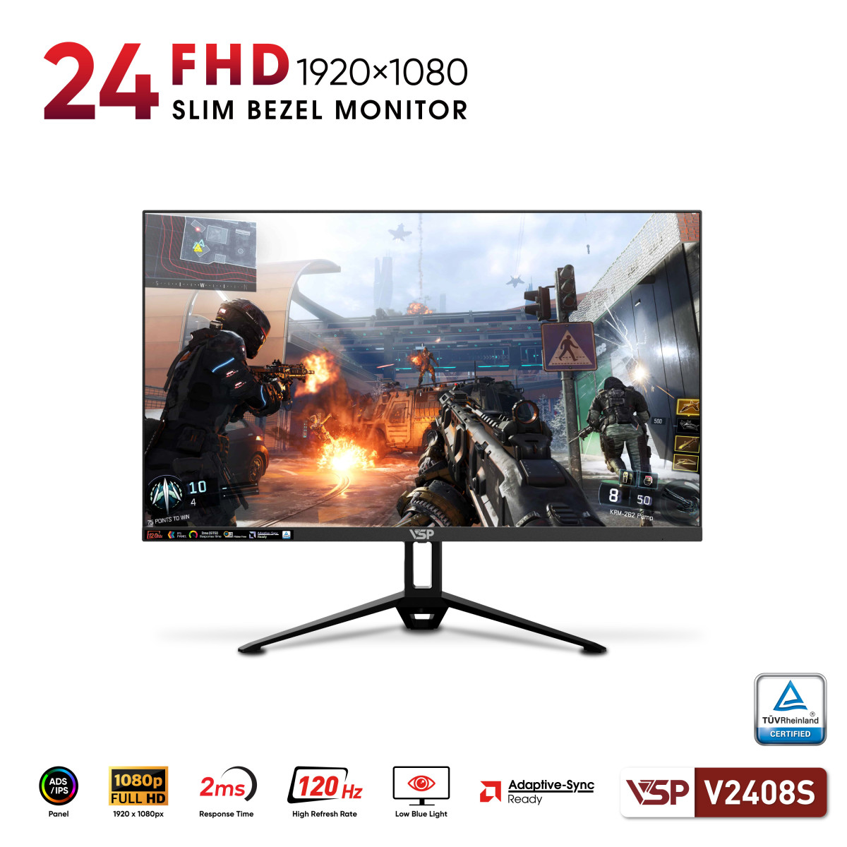 Màn hình VSP V2408S (24inch / ADS/IPS / FHD / 120Hz / 2ms) Đen Ver2025
