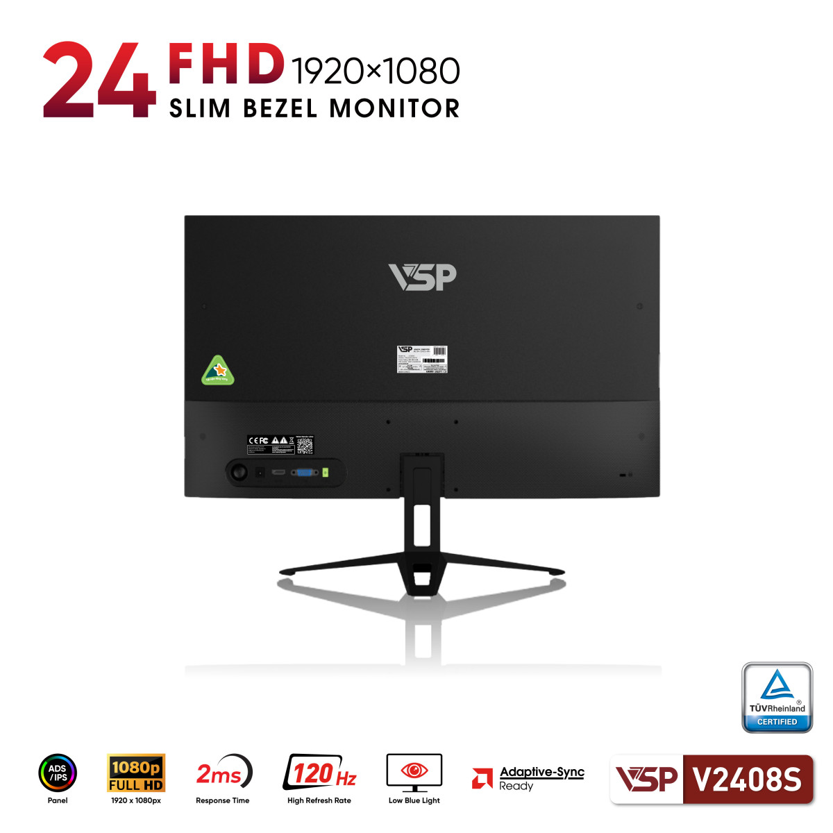 Màn hình VSP V2408S (24inch / ADS/IPS / FHD / 120Hz / 2ms) Đen Ver2025