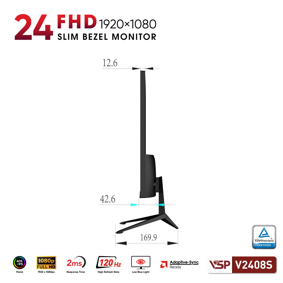 Màn hình VSP V2408S (24inch / ADS/IPS / FHD / 120Hz / 2ms) Đen Ver2025