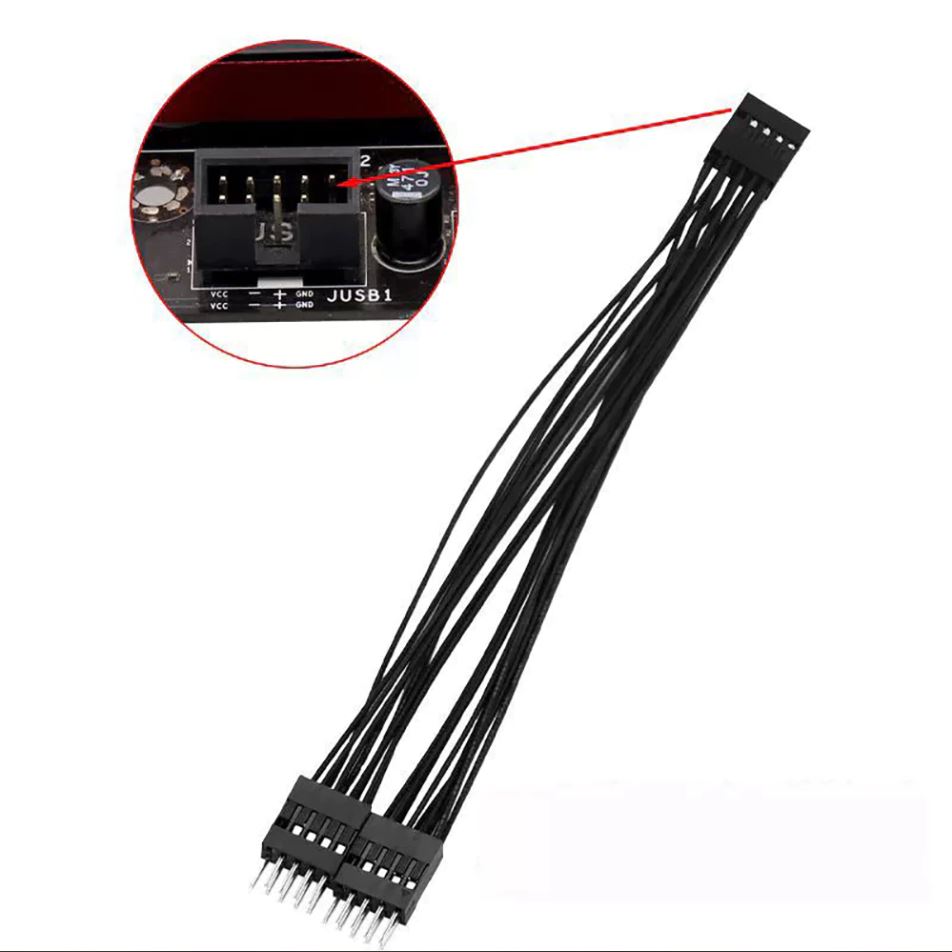 Dây Cáp Chia Chân USB 2.0 9 Pin 1 ra 2 - Cắm Trong Mainboard