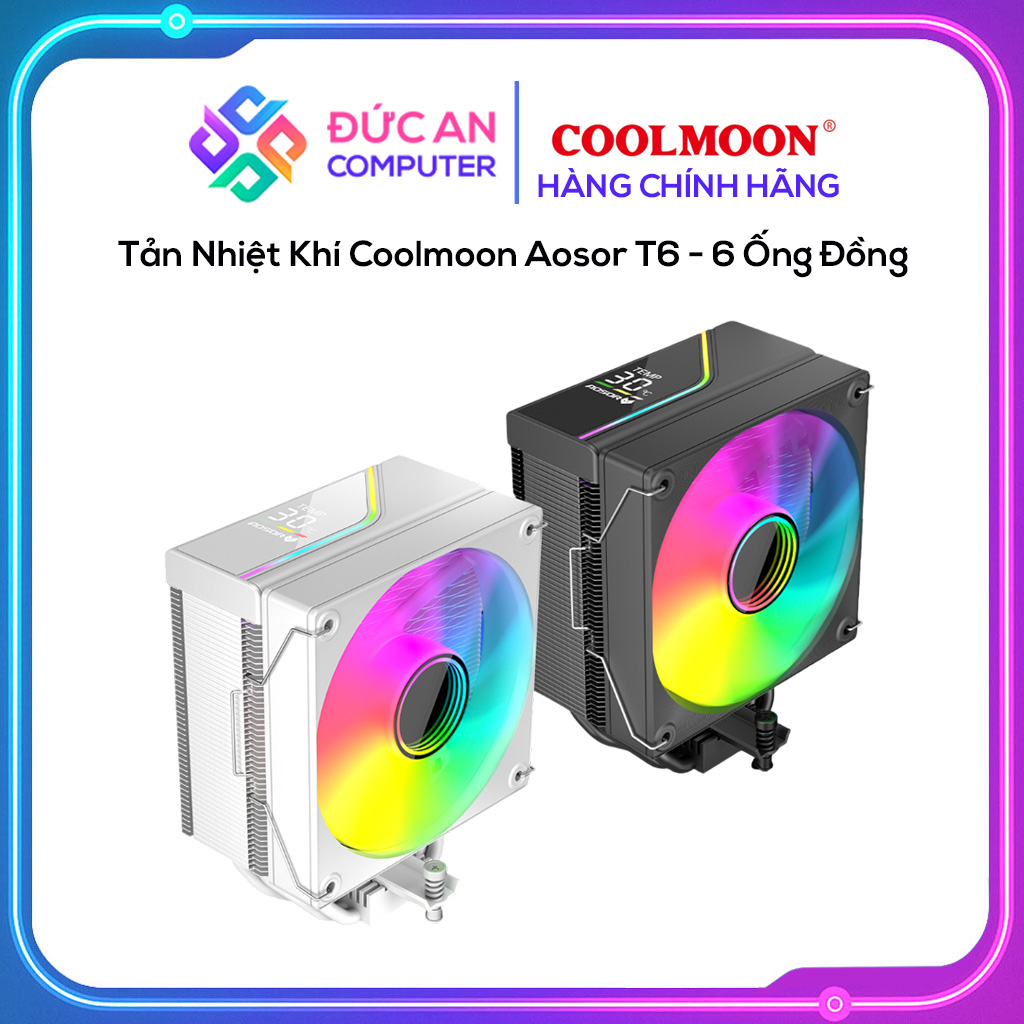 Tản Nhiệt Khí Coolmoon Aosor T6 Digital Led ARGB (6 Ống Đồng) - Hiển Thị Nhiệt Độ