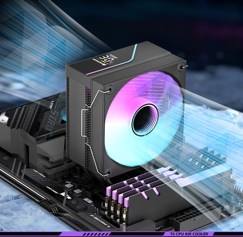 Tản Nhiệt Khí Coolmoon Aosor T6 Digital Led ARGB (6 Ống Đồng) - Hiển Thị Nhiệt Độ