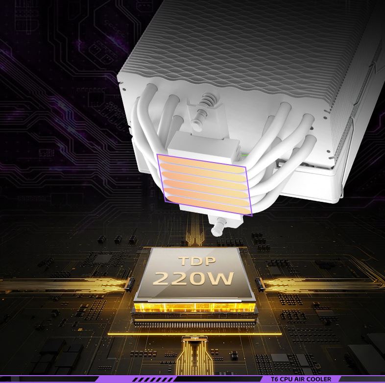 Tản Nhiệt Khí Coolmoon Aosor T6 Digital Led ARGB (6 Ống Đồng) - Hiển Thị Nhiệt Độ