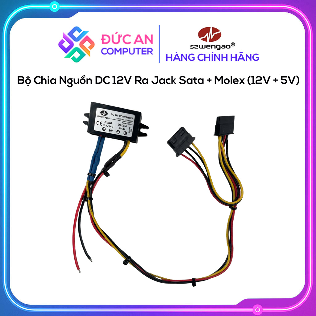 Bộ Chia Nguồn DC 12V Ra Jack Sata + Molex (12V + 5V) - Dùng Lắp Quạt Tản Nhiệt, Led RGB Cho Xe Điện, Bể Cá ...