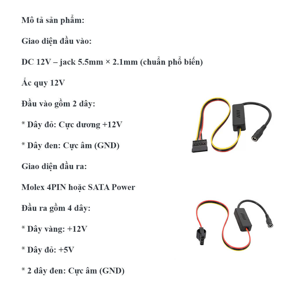 Bộ Chuyển Đổi Nguồn DC 12V Sang SATA / Molex 4PIN