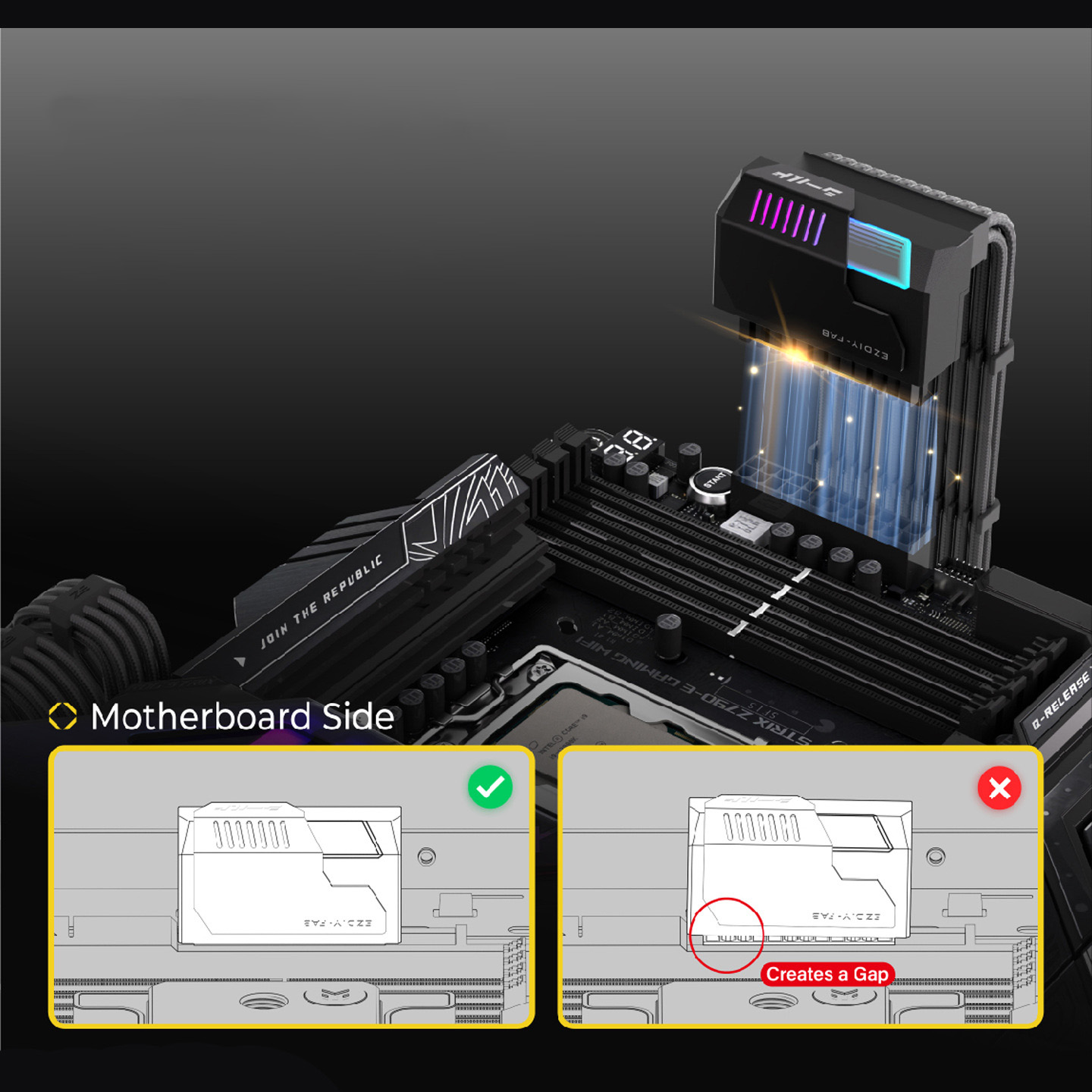 Cầu Đảo Góc 90 Độ Cổng 24pin Mainboard EZDIY-FAB V2 Led ARGB Gương Vô Cực