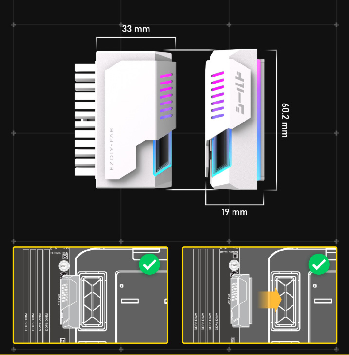 Cầu Đảo Góc 90 Độ Cổng 24pin Mainboard EZDIY-FAB V2 Led ARGB Gương Vô Cực